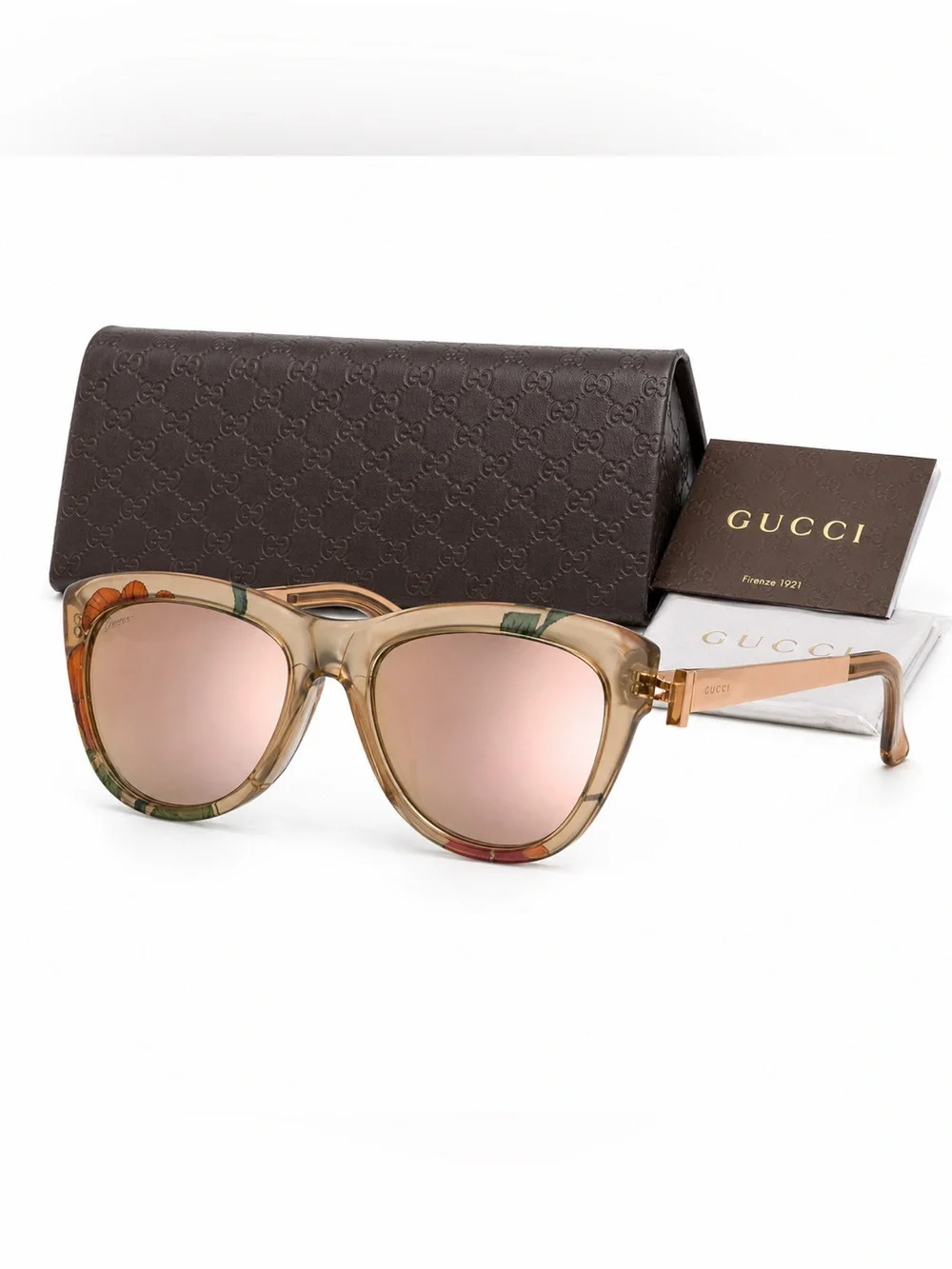 NEW Gucci Tortoiseshell Cat-Eye Sunglasses w/ Rose Gold mirrored Lenses GG373 S
